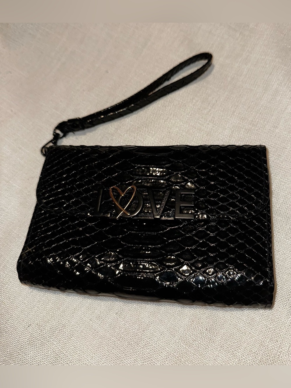 Victoria's Secret Black Embossed LOVE Wristlet Clutch